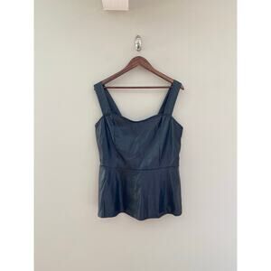 ASHLEY STEWART Black Faux Leather Peplum Tank Top Size Women's 14/16